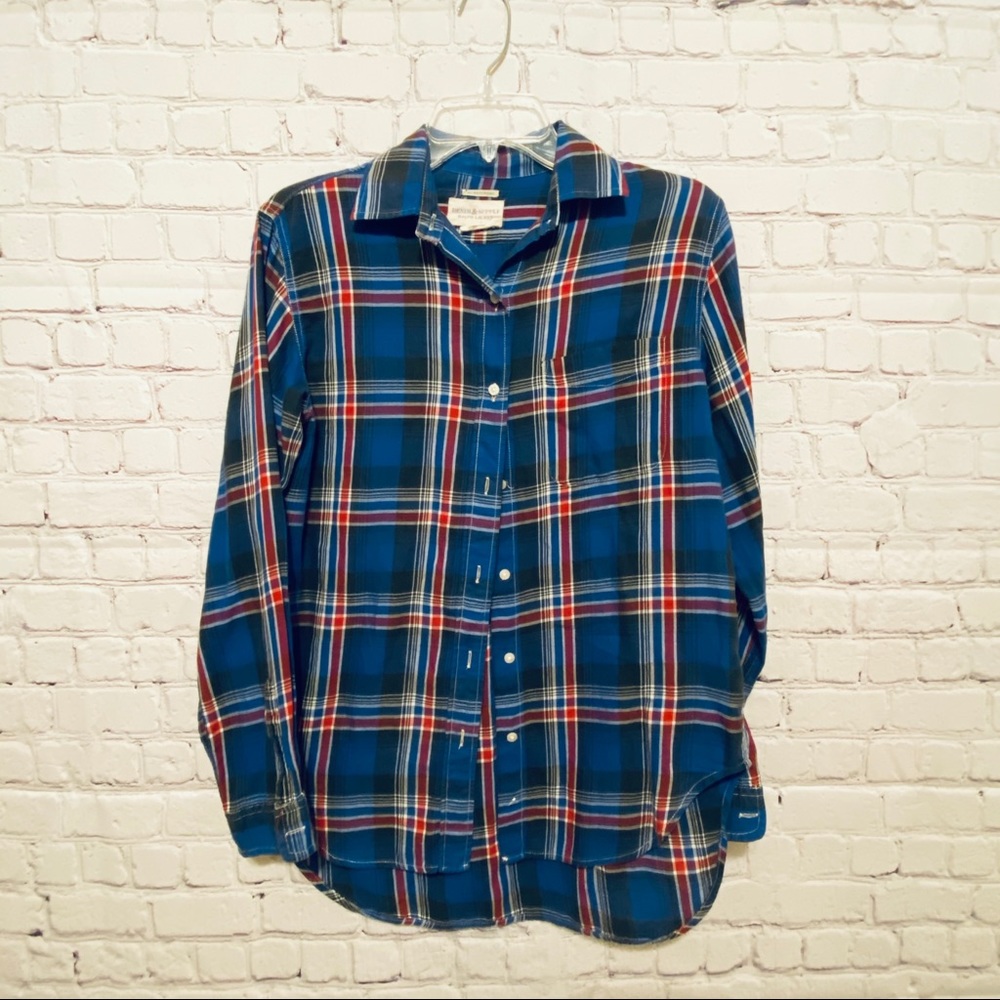 RL SM DENIM & SUPPLY BF PLAID BLUE BUTTON DOWN